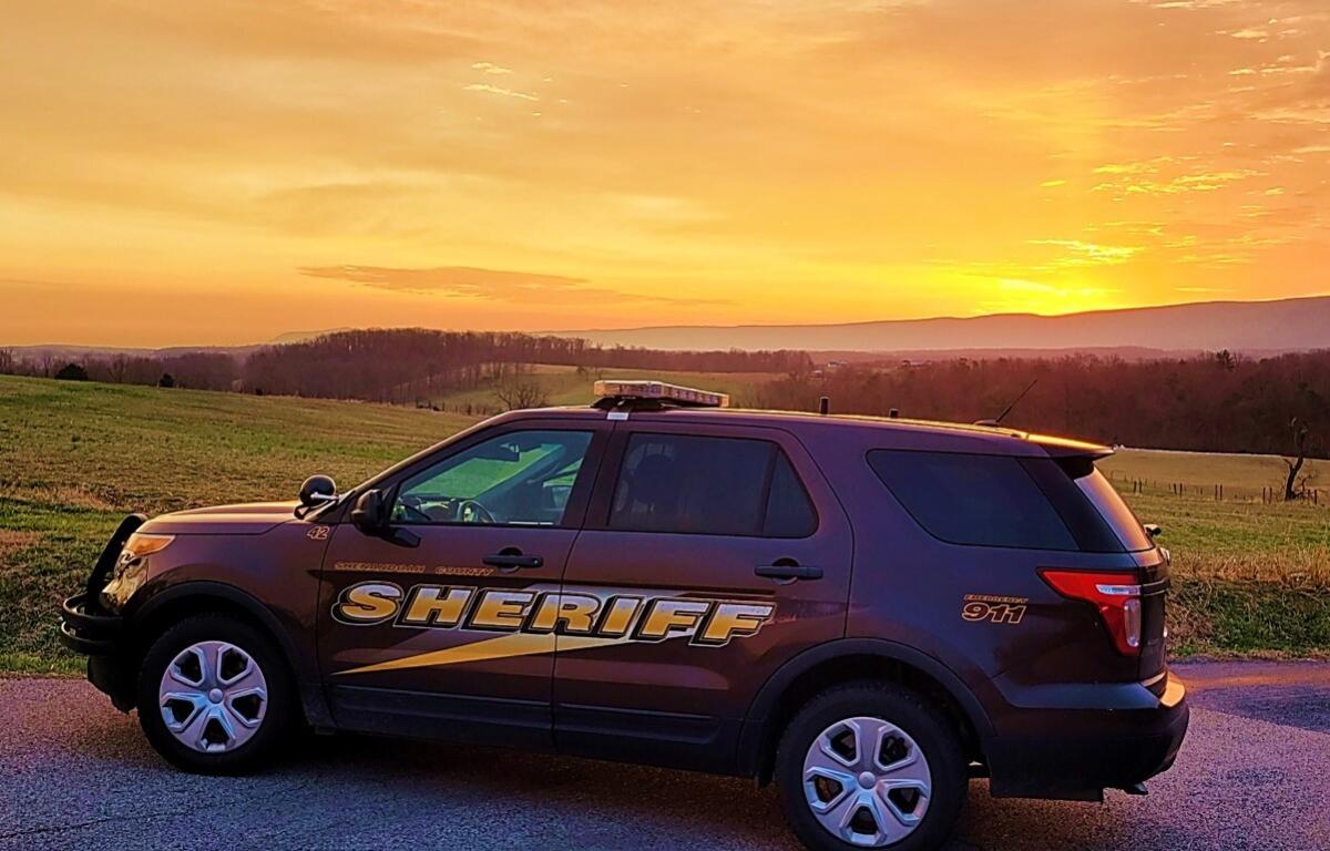 Shenandoah County Sheriff's Office vehicle in front of a sunset