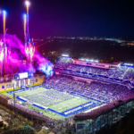 Fireworks going off during a game at Bridgeforth Stadium