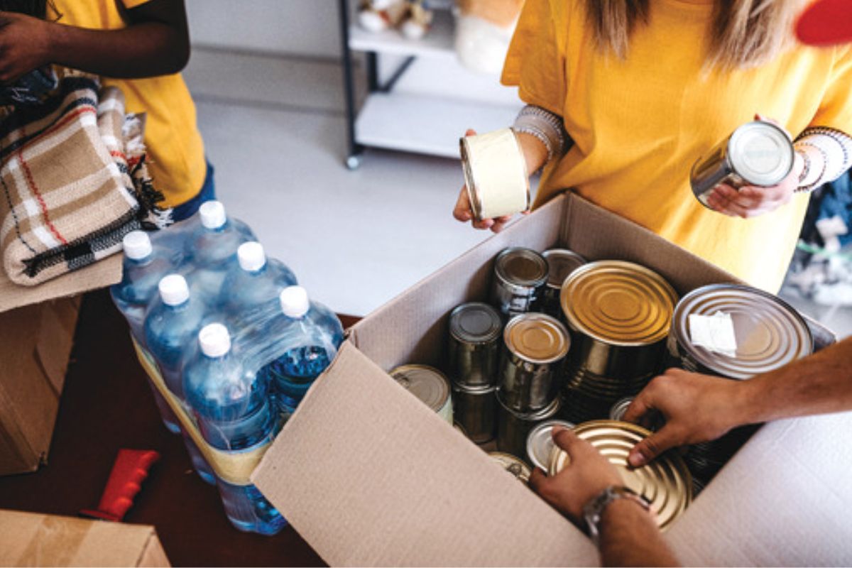 Boxes of foods being packaged