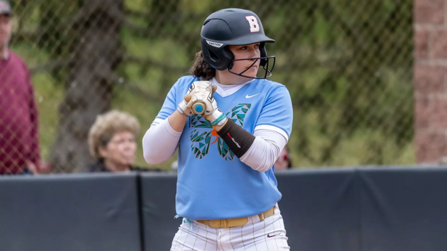 A Bridgewater College softball player gets ready to bat