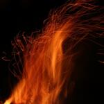 Flames from an outdoor wood fire