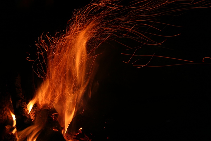 Flames from an outdoor wood fire