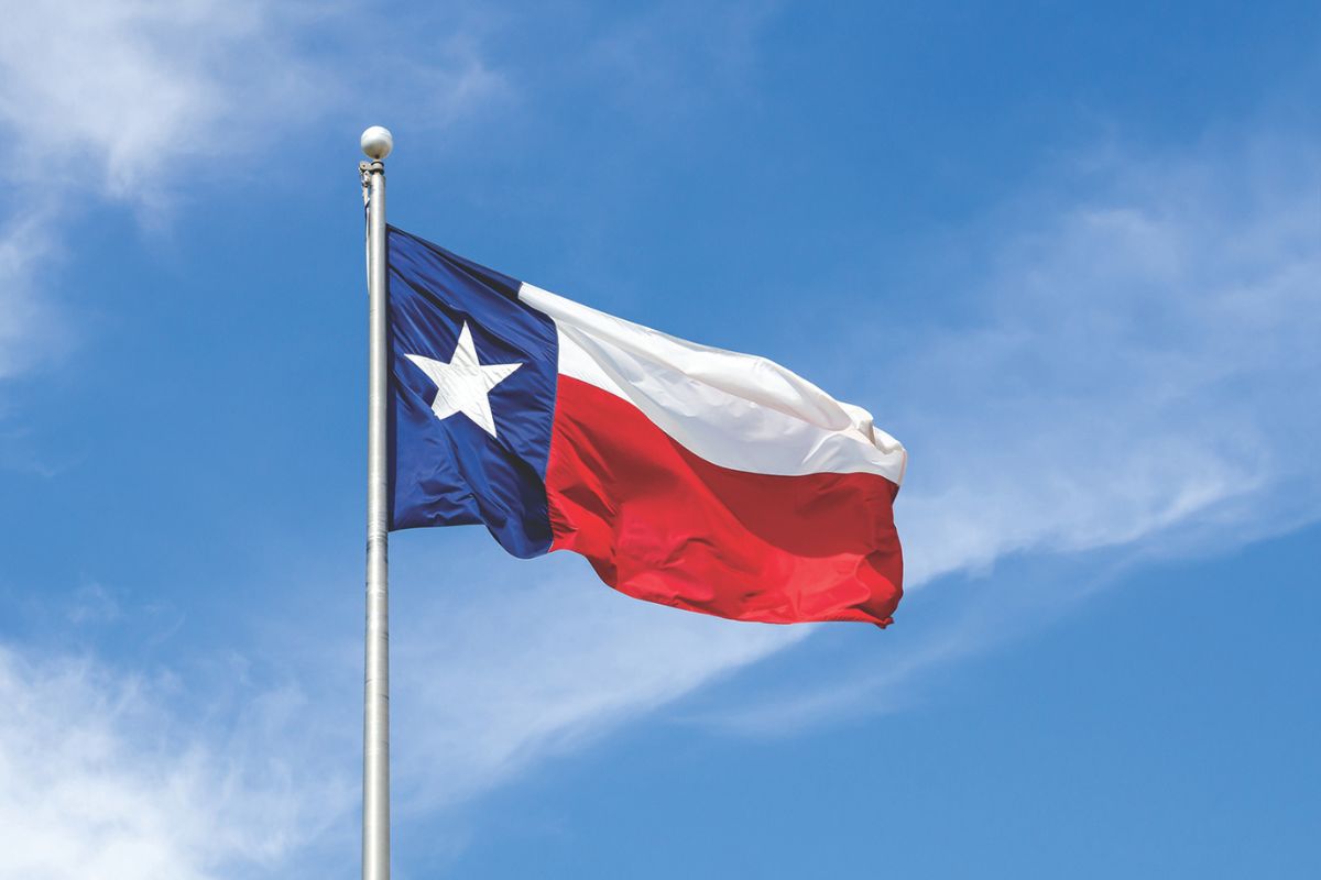 Texas flag waving in wind