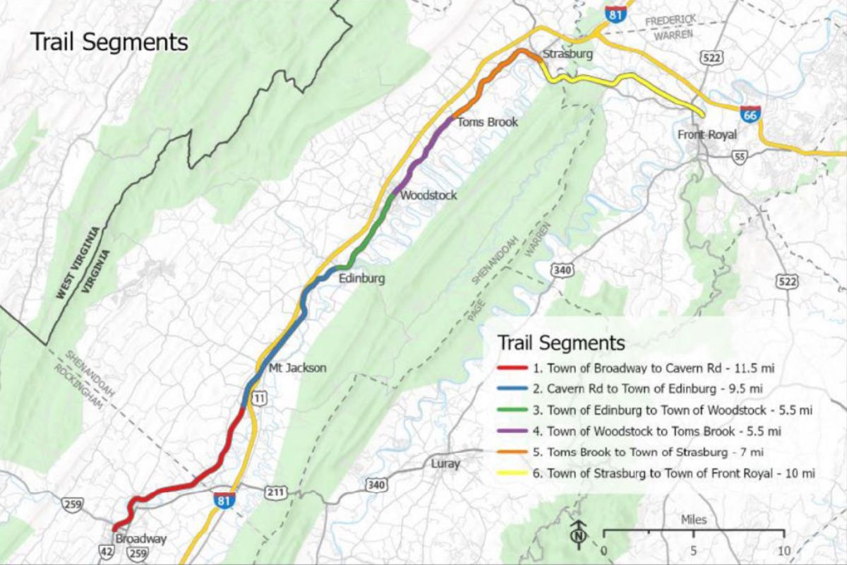 A map of Shenandoah Valley Rail with Trail Assessment