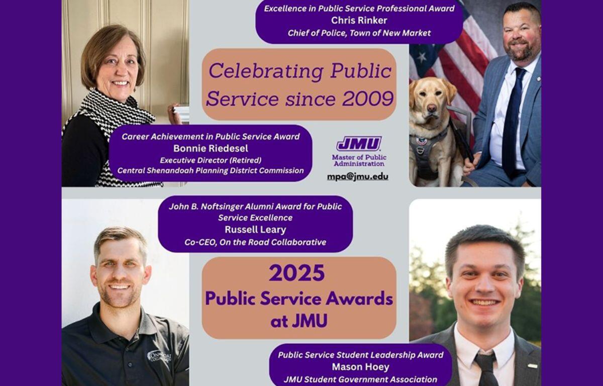 2025 JMU Public Service Awards with photos of recipients