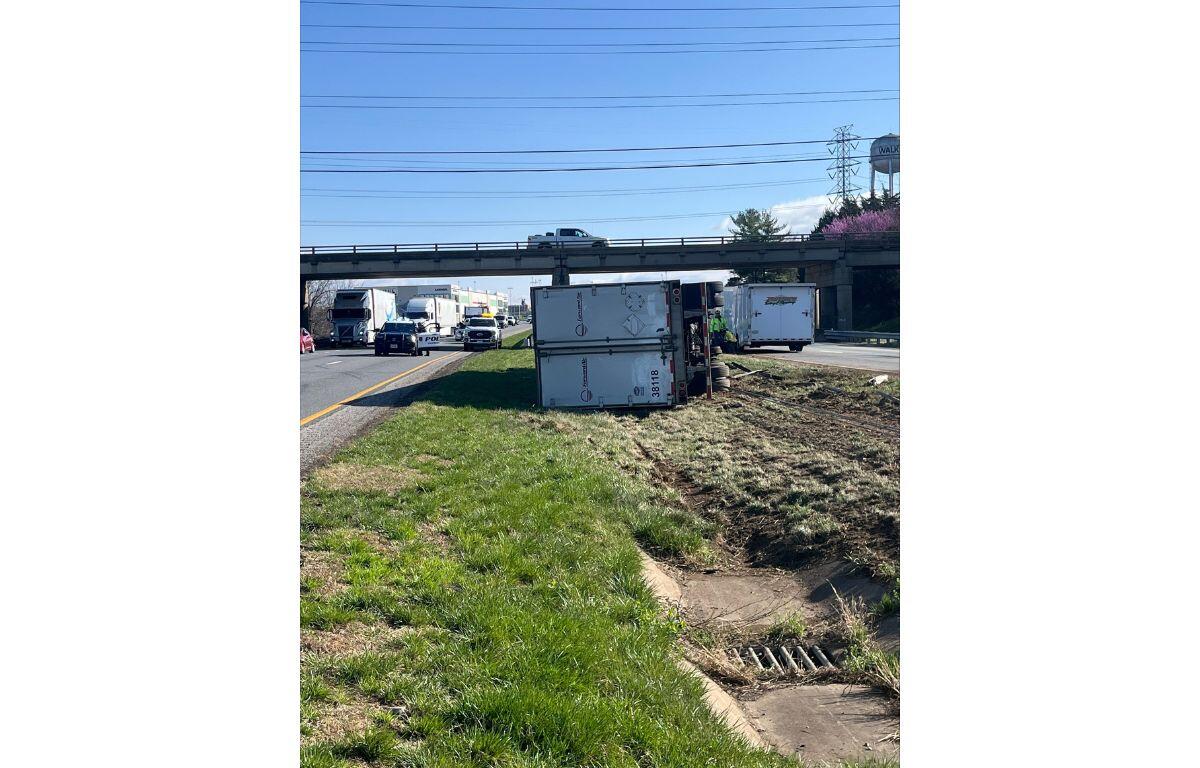 Truck turned on its side on I-81