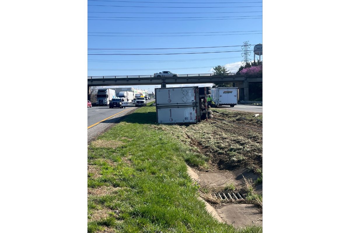 Truck turned on its side on I-81