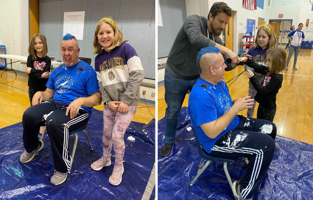 Mountain View Elementary School Principal Miller getting a mohawk