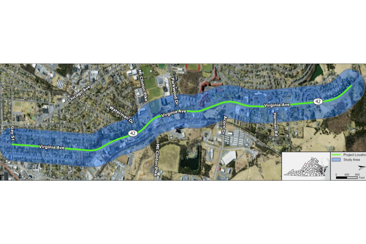 A map with the highlighted area that is part of the Route 42 survey.