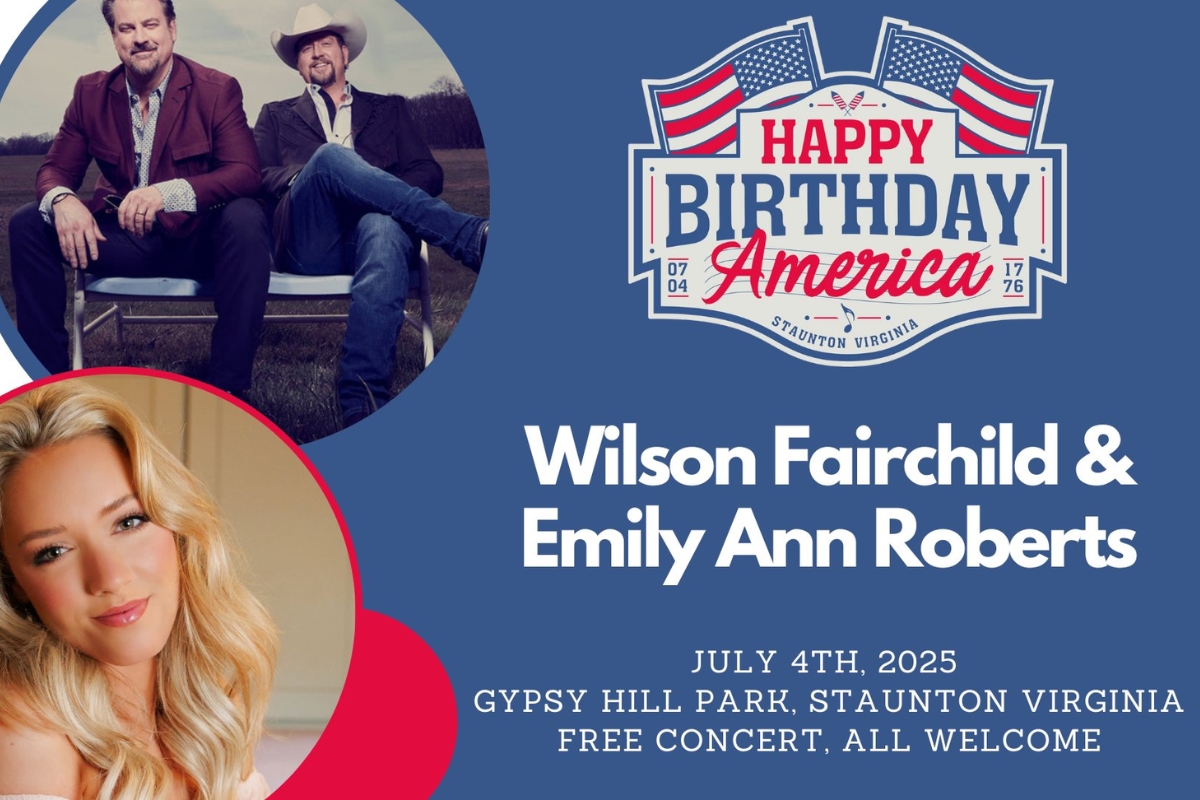 Happy Birthday America poster featuring Wilson Fairchild and Emily Ann Roberts