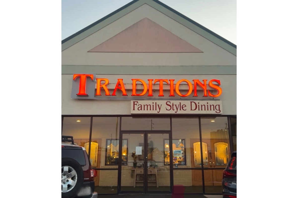 The front of Traditions Family Restaurant building.