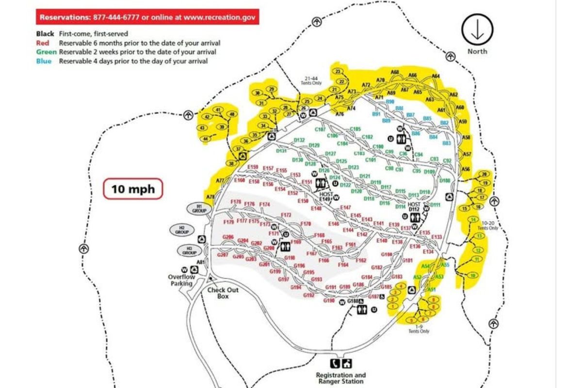 Sites highlighted in yellow on Shenandoah National Park map