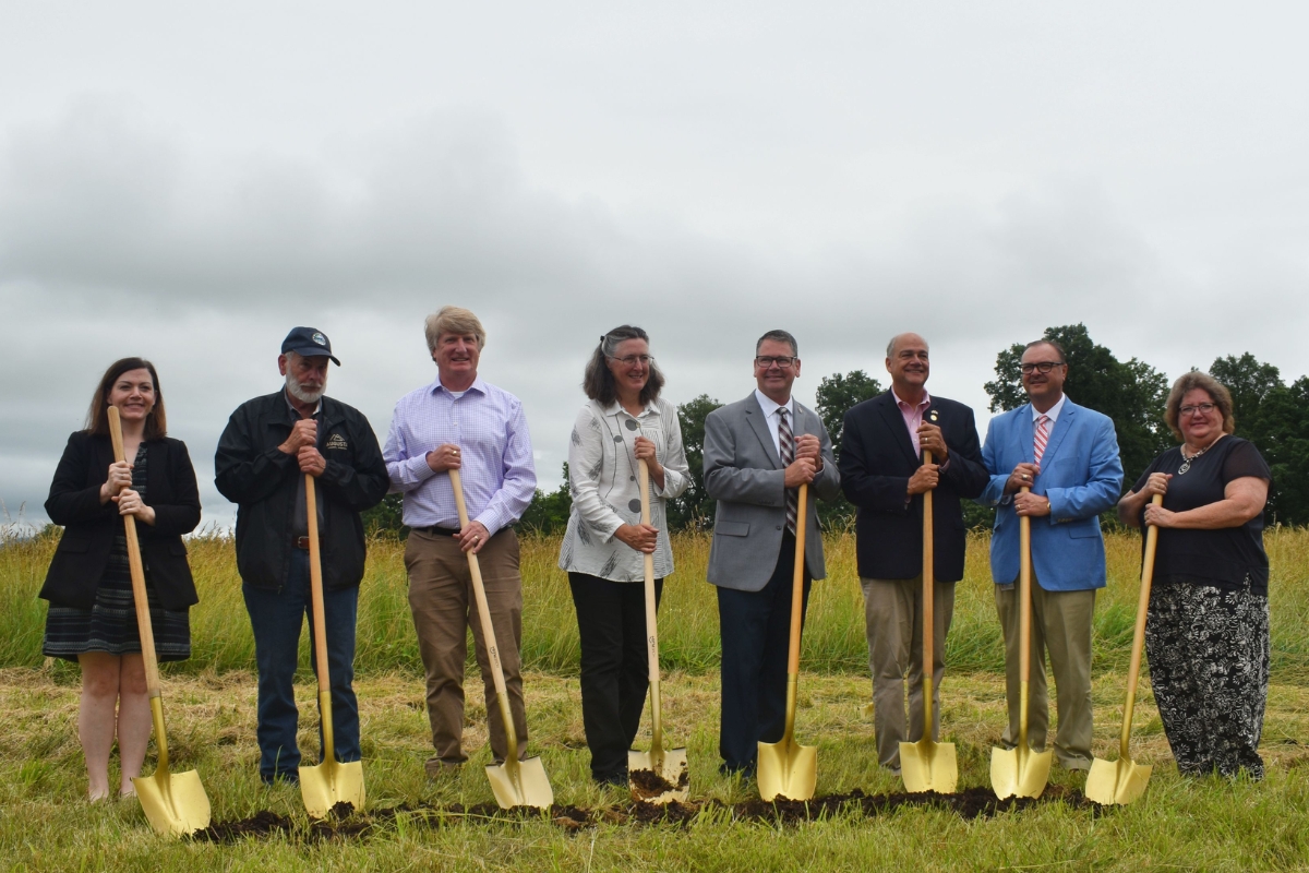 Augusta County officials join Stone Ledge Cider owners in a groundbreaking ceremony.