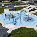 An overhead shot of the Ralph Sampson Park Spraygrounds.