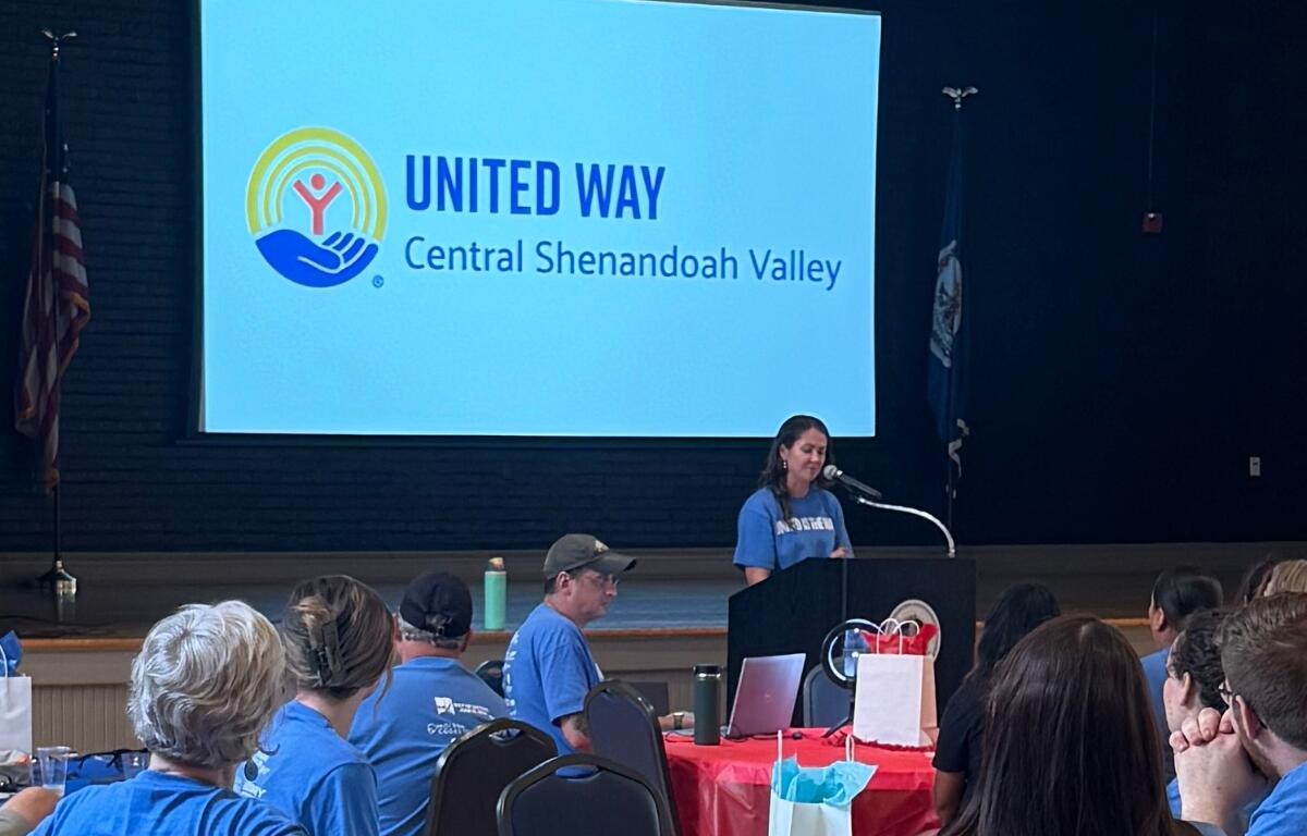 United Way officials unveil their new logo for United Way of Central Shenandoah Valley.