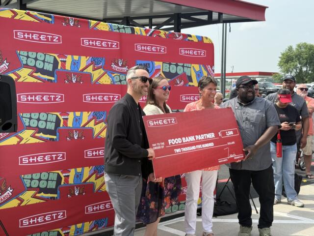 Sheetz giving the donation check for $2,500 to Blue Ridge Area Food Bank.