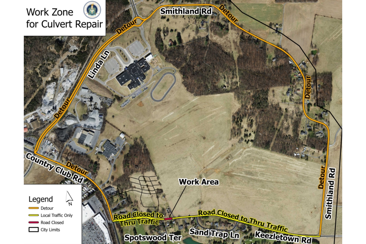 A map of detours for Keezletown Road repairs.