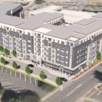 A computer generated image of the 265 apartment complex.
