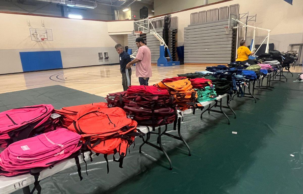 Backpacks ready for supplies for Tools for Schools