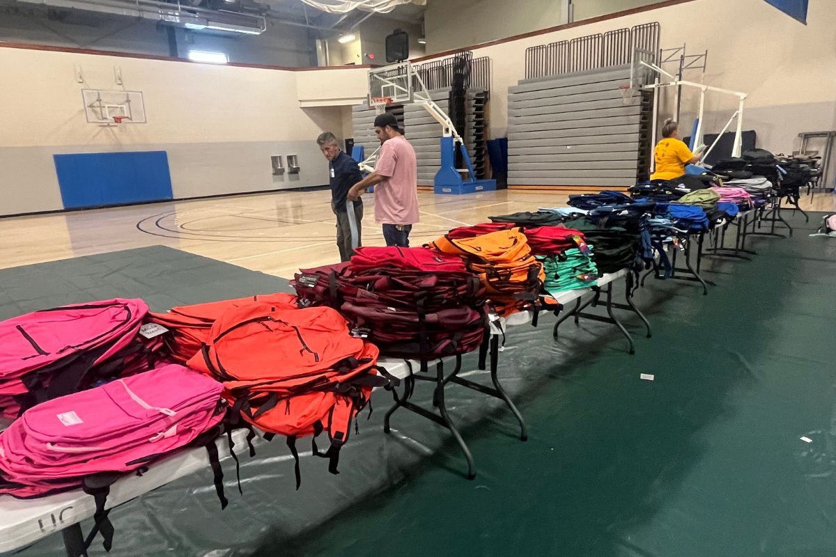 Backpacks ready for supplies for Tools for Schools