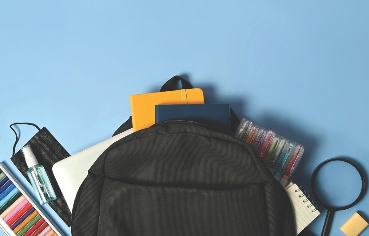 School supplies in a backpack.