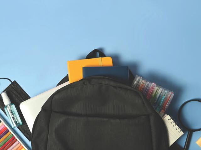 School supplies in a backpack.
