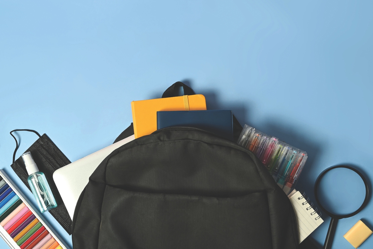 School supplies in a backpack.