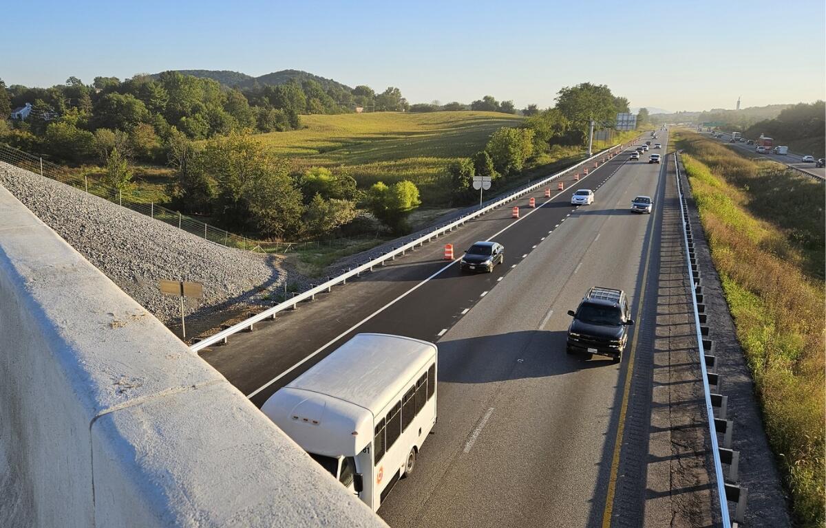 A look at the newest lane of I 81 near Staunton. The interstate is now 3 lanes wide, instead of 2.
