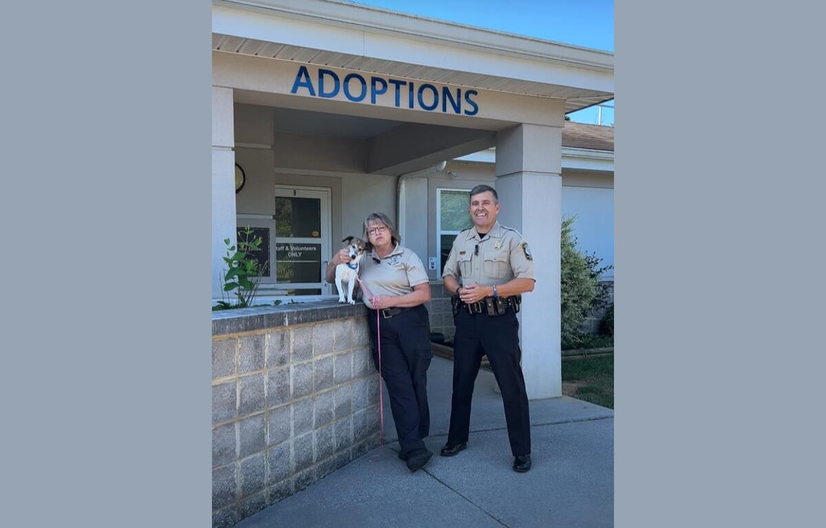 Sheriff Bryan Hutcheson with a dog in front of the SPCA.