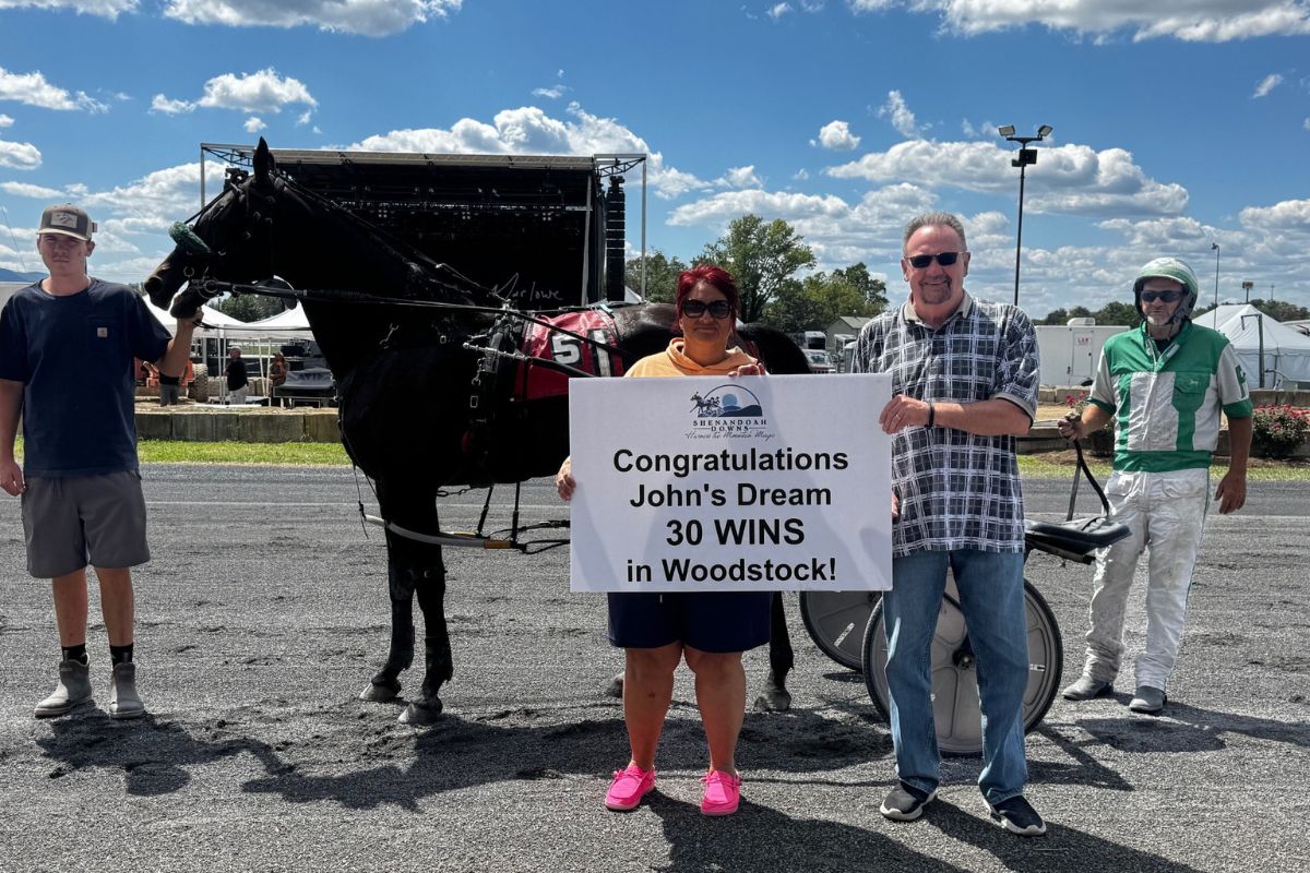 John's Dream won his 30th race Thursday in Woodstock for owner, trainer & driver Chuck Perry 