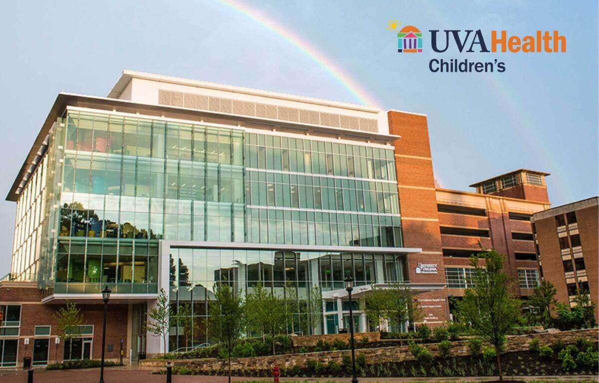 UVA Health Children's hospital with a rainbow above it.