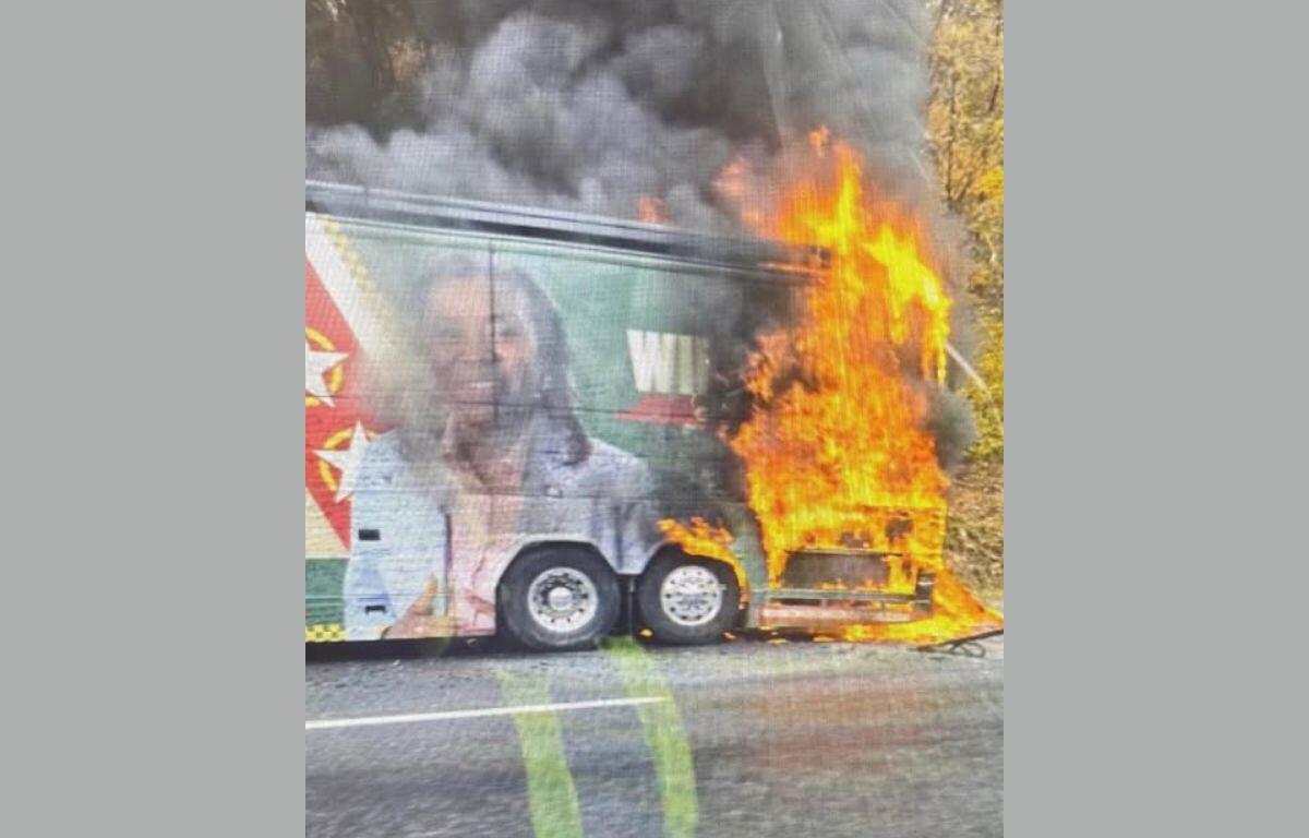 Winsome Earle Sears Bus on Fire