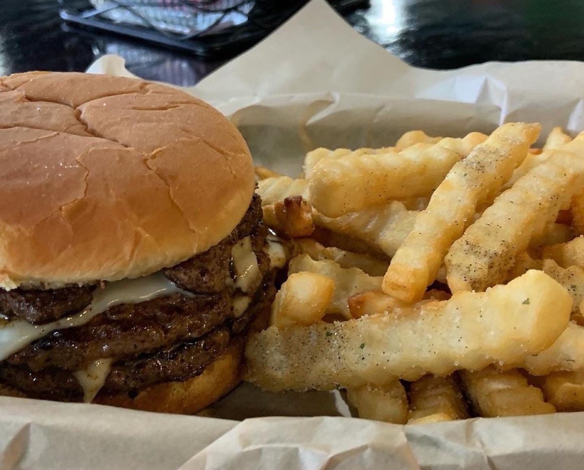 Cheeseburger and Fries from Gobbler Grill.