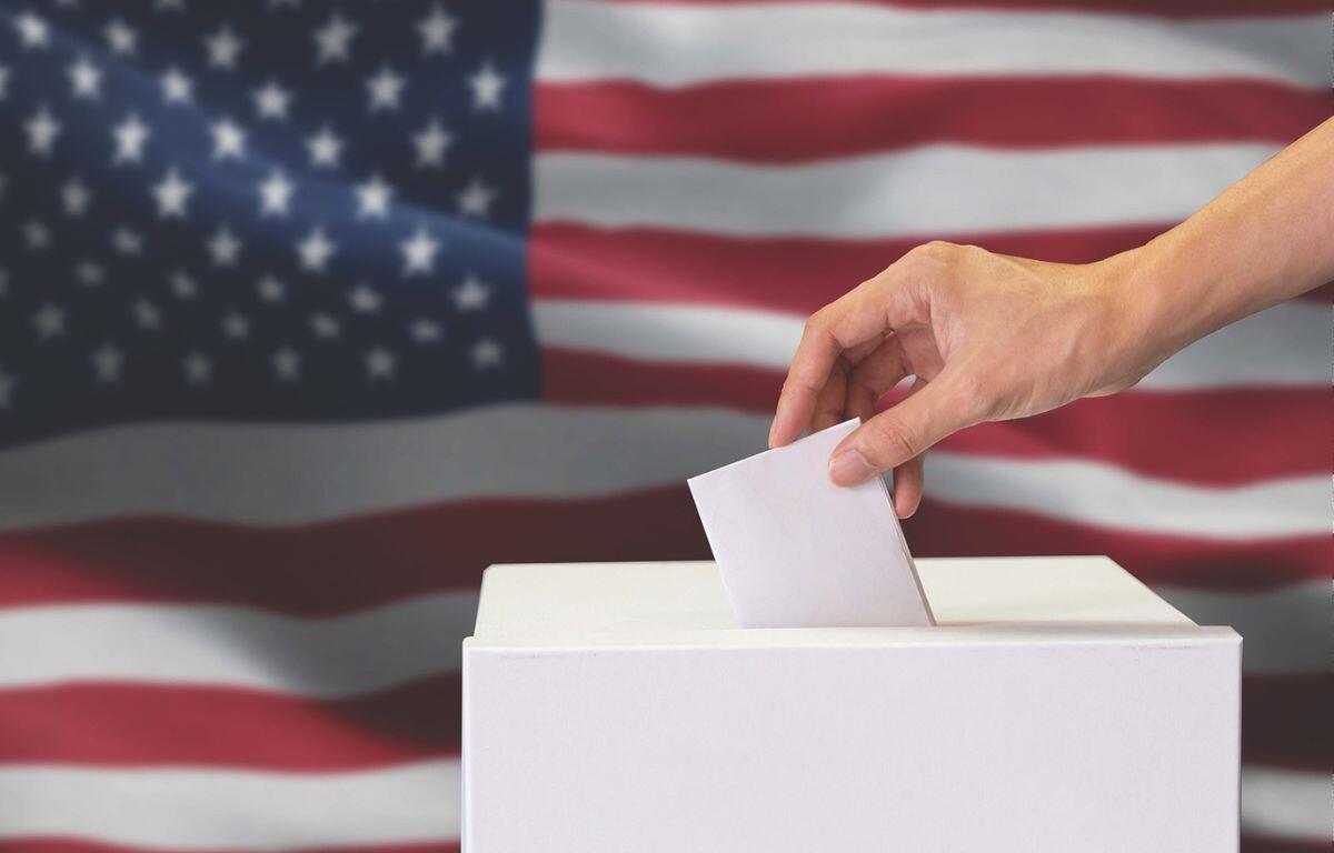 Ballot in front of the American Flag