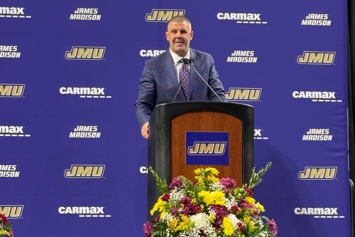 Billy Napier takes the stand at his first press conference at JMU.