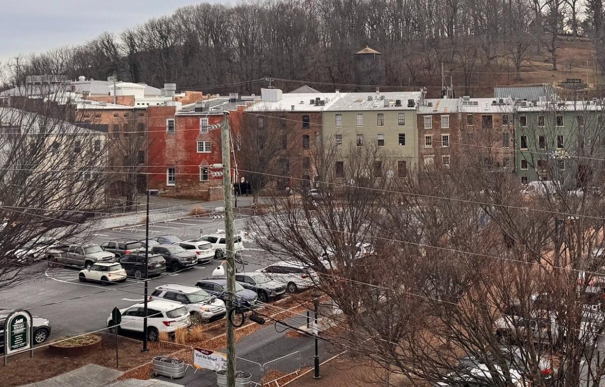 Overview of The Wharf parking lot in downtown Staunton.