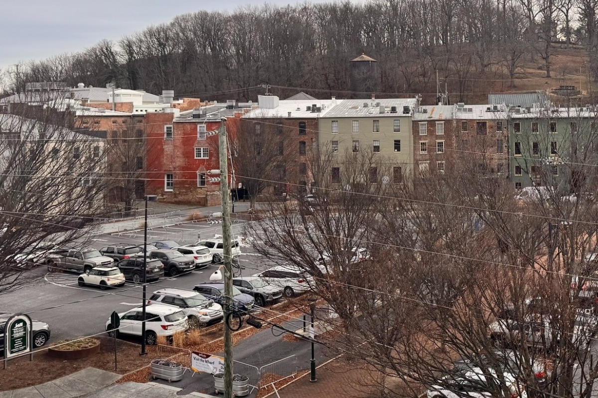 Overview of The Wharf parking lot in downtown Staunton.
