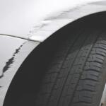 Up close of a tire on a car.