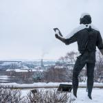 James Madison statue in the snow