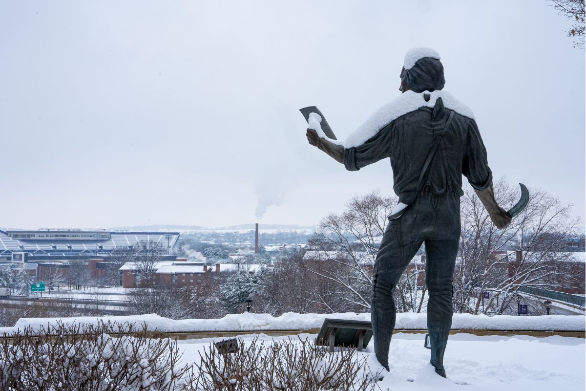 James Madison statue in the snow