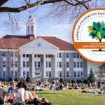 Photo of JMU campus with Carnegie Certification graphic in the corner