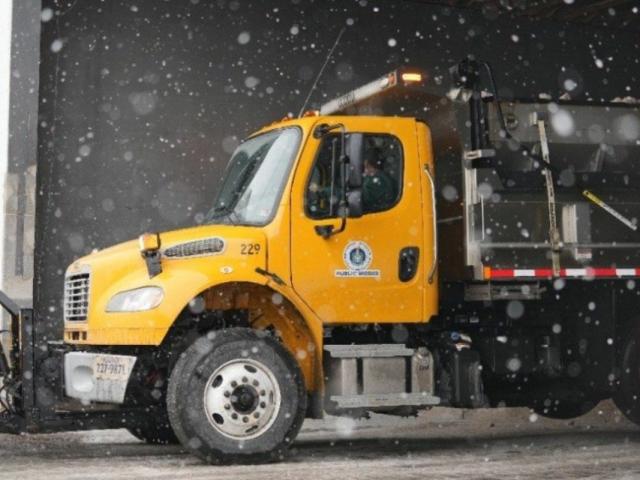 Harrisonburg Public Works truck in the snow
