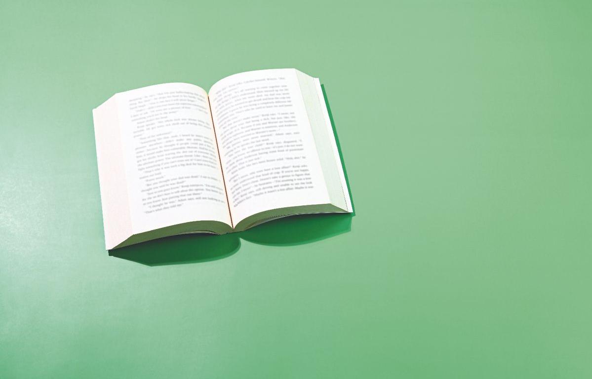 Open book on green background