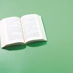 Open book on green background