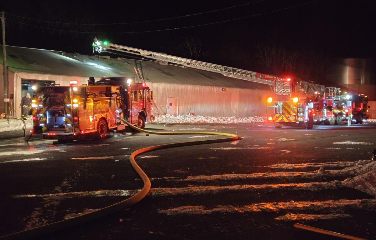Crews battle a fire at a processing facility in Staunton.