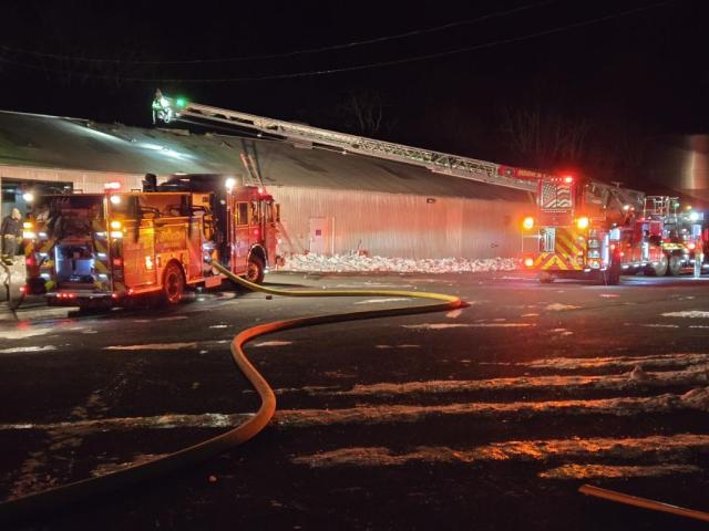 Crews battle a fire at a processing facility in Staunton.