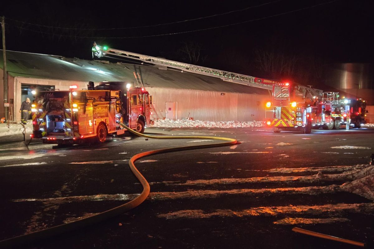 Crews battle a fire at a processing facility in Staunton.