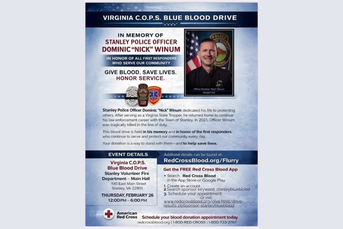 Stanley Police Department Blood Drive poster