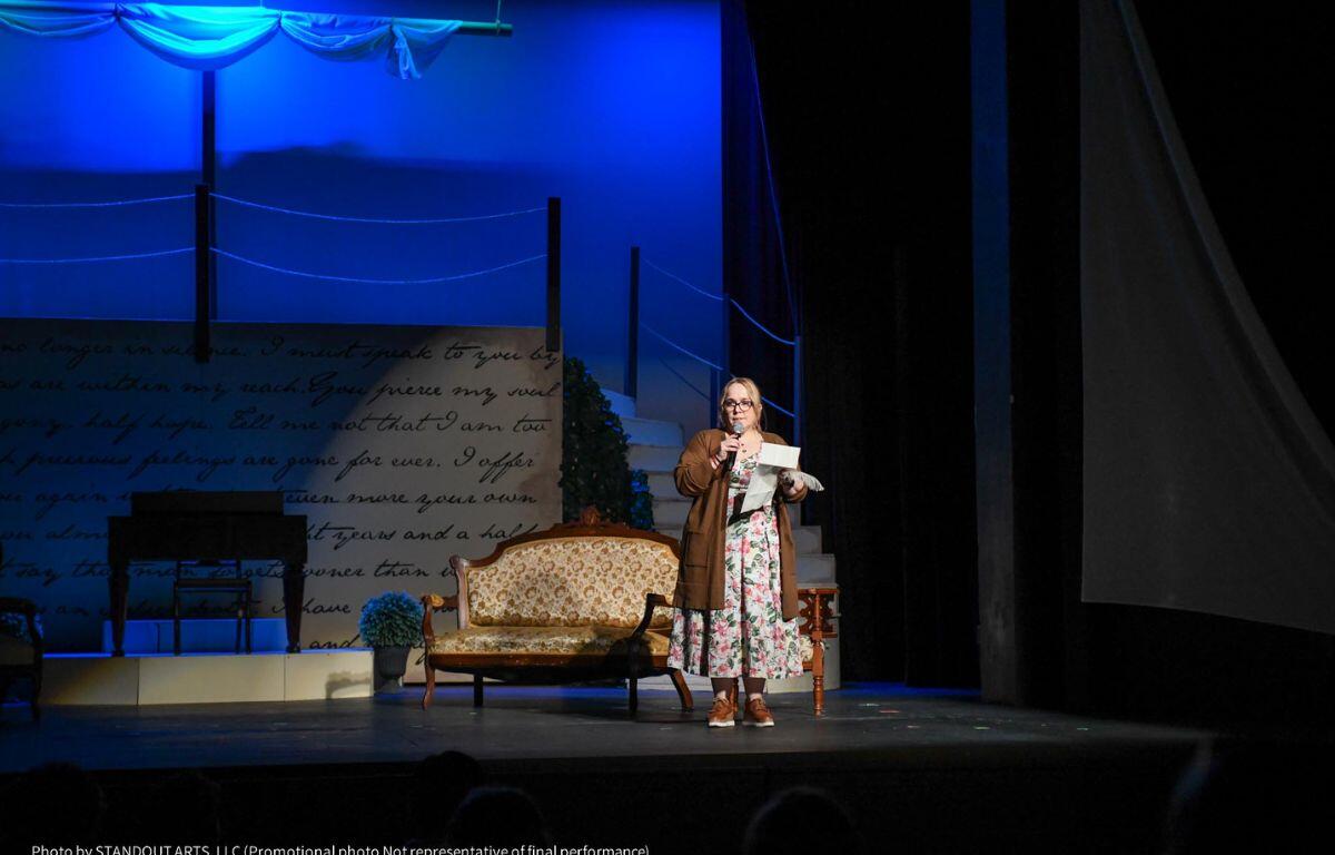 Lesley Larsen speaking during the "Persuasion" press showcase