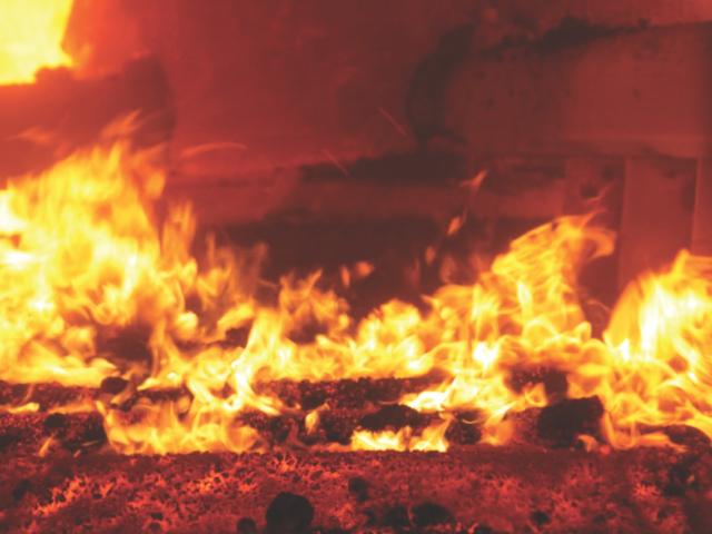 Up close of a log on fire